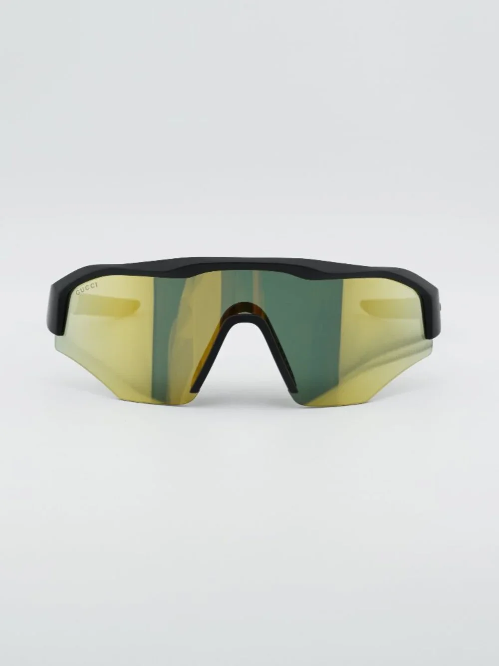 Gucci GG2017S 001 Sunglasses Black Shield Frame, Yellow Mirror Lenses